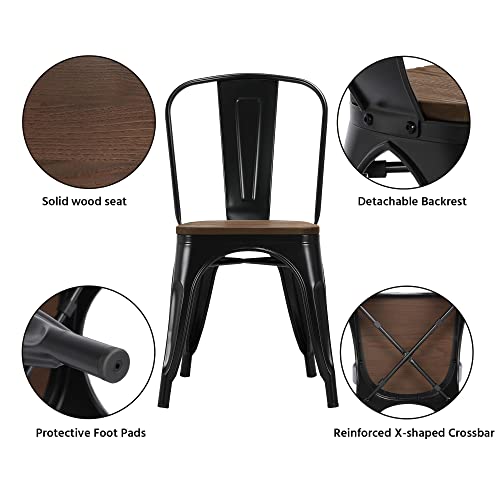 Yaheetech 18 Inch Classic Iron Metal Dining Chair With Wood Top/Seat Indoor-Outdoor Use Chic Dining Bistro Cafe Side Barstool Bar Chair Coffee Chair Set Of 4 Black #TOP3