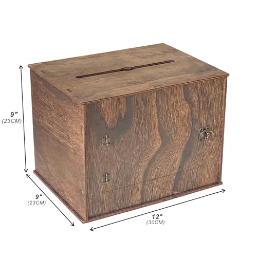 Image of Cregugua Large Card Box 12 inchx 9 inchx 9 inch Rustic Wooden Card box Gifts Card Box for Wedding Birthday Baby Shower Graduation Party