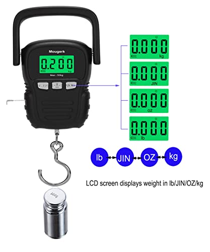Mougerk 110Lb 50Kg Portable Digital Hanging Luggage Weight Scale Postal Scales Fish Scale With Measuring Tape, 2 Aaa Batteries (Not Included) (Black) #TOP1