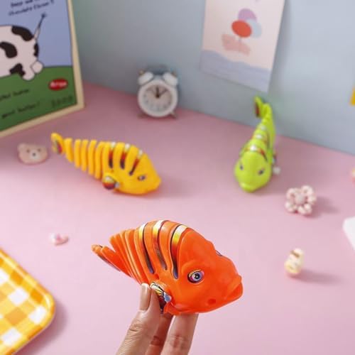 6PCS Clockwork Swinging Cartoon Fish Toys, Plastic Fish Toys, Fish Toys for Kids, Cartoon Fish Toys, Robot Fish, Robotic Fish (Random Color) 4