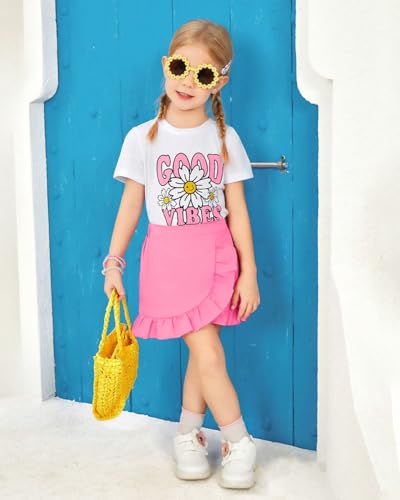 Image of Kids Toddler Girl Summer Clothes Letter Printed T-Shirt Top+ Floral Skirt 2pcs Girl's Skirt Set