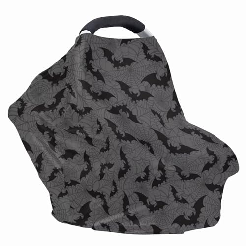 Image of Halloween Car Seat Cover Baby Carrier Cover, Halloween Car Decor Bat Nursing Covers Spider Web Breast Feeding Covers for Women, Breathable Infant Carseat Canopy