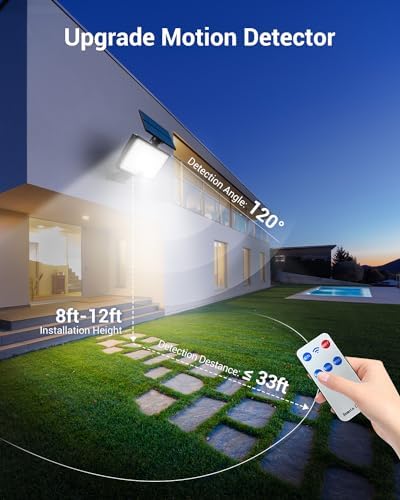 Peasur Solar Lights Outdoor Garden, 202 LED Solar Motion Sensor Security Lights with 3 Lighting Modes Wireless Solar Wall Lights Waterproof Solar Powered Lights for Garden Fence Yard Deck Garage