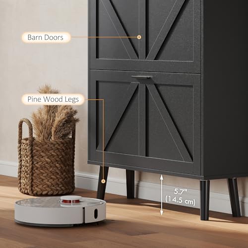 HOMCOM Shoe Storage Cabinet with 2 Flip Drawers, Farmhouse Narrow Shoe Cabinet with Adjustable Shelves, Open Shelf, Hooks for Entryway, Hallway, Holds Up to 16 Pairs, Black — view 7