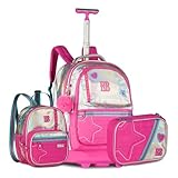 Kit Holográfico Mochila Carrinho com Lancheira e Estojo Box (Rosa)