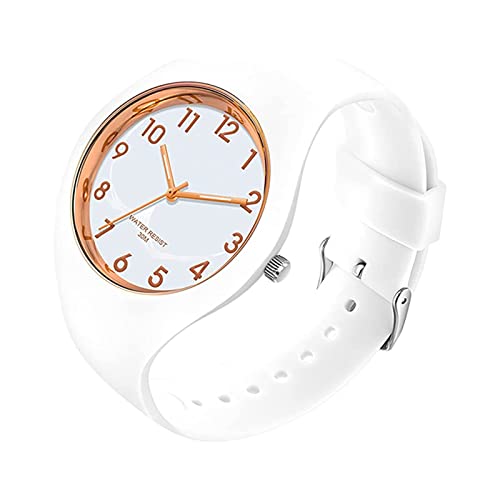 Forrader Montre à quartz analogique pour femme avec bracelet en silicone - Grand cadran - Étanche - Tendance - Style décontracté - Simple - Pour femme et fille, blanc