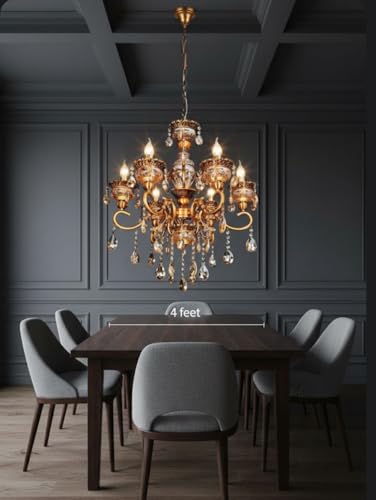 Image of Sanleen 6 Light Glass Candle Chandelier - 24 Inch Antique Modern Contemporary Ceiling Hanging Light, Luxury Jhumar for Living Room, Dining Room & Home Decor Lighting (Bulb Included)(Design 4)