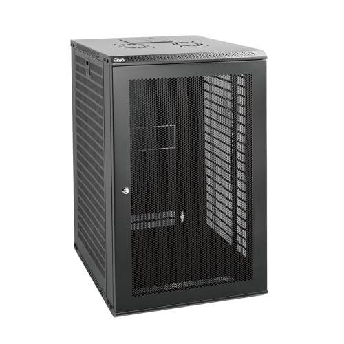 Tecmojo 18U Wall Mount Rack Network Cabinet for 19 IT Equipment with Lockable Mesh Door and Side Panels Cooling Fan Black 17.7inch Depth for AV/Computer/Electronics Equipment Data Rack