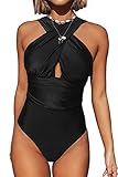 Cupshe Fashion Women's Black Front Cross One-piece Padding Swimsuit (XXL), Black