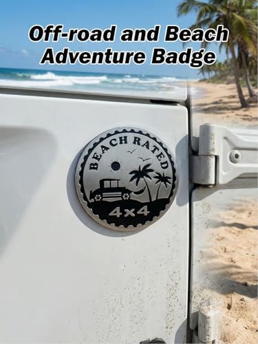 Image of 2 pcs Car Emblem 4 x 4 Metal Automotive Badge 3D Metal Car Badges Emblems Round Emblem Decals Car Badge Decals Stickers Compatible with Vehicles Trucks SUV RV Decorations (Beach Rated-C)