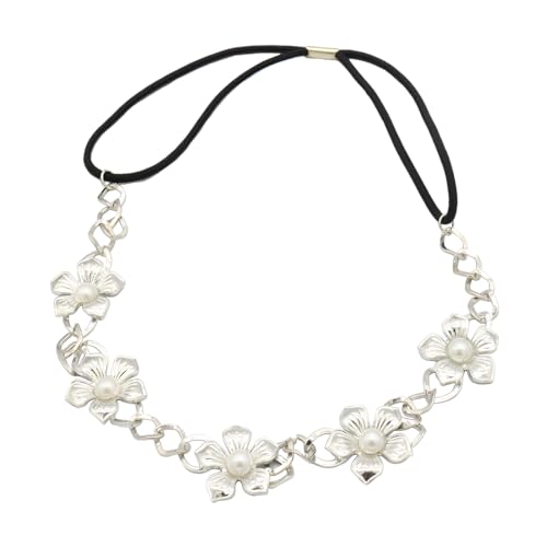 ZORVYN 1 Pezzo Fascia per Capelli Elastica con Perle, Accessorio per Capelli con Fiori e Strass, Cerchietto Vintage in Metallo Elegante, Fascia per Capelli Donna, Gioiello per Capelli Femminile