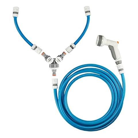 Dog wash/Shower kit,hot & Cold, Water Flow Mixer Valve,5m Reinforced Pipe Blue/White Cover