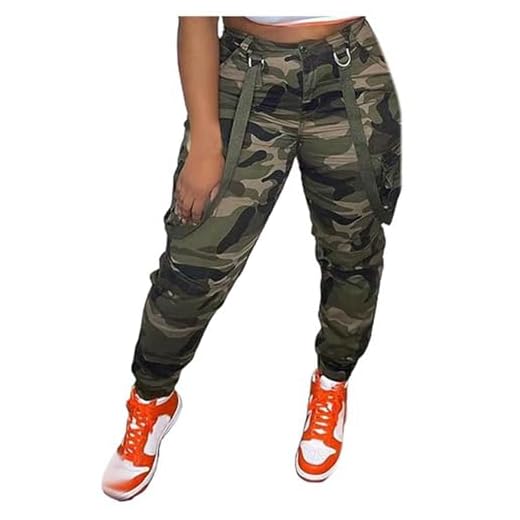 Vhersily Pantalon cargo pour femme avec impression camouflage, charge taille haute camouflage militaire élastique avec plusieurs poches, modèle résistant et fonctionnel pour activités de plein air et