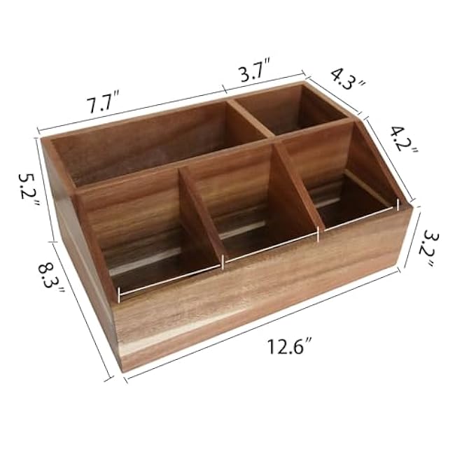 Acacia Wood Coffee Bar Organizer, Multi-Compartment Coffee Station Caddy for Countertop, Stylish Organizer for Home & Office (yellow)