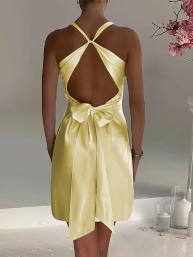 BOLENSYE Halter Satin Homecoming Dresses Short Tight Ruched Halter Formal Cocktail Party Gown3