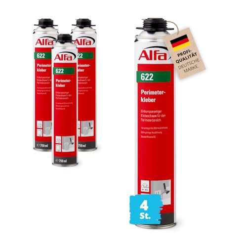 4x Alfa Perimeterkleber (1k) 750ml Profi-Qualität einkomponentiger Klebeschaum Baustoffklasse B2 hervorragende Wärmedämmung geringe Ausdehnung