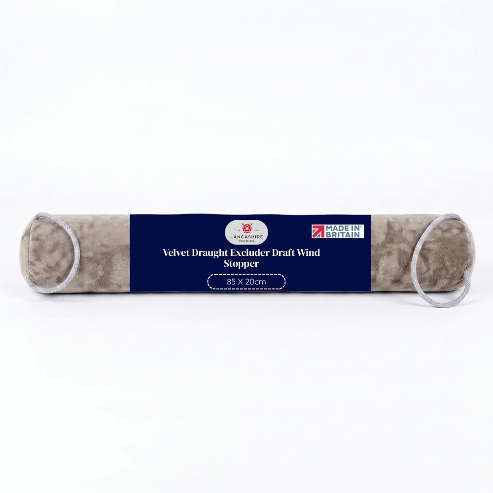 Lancashire Textiles Velvet Draught Excluder Draft Wind Stopper Door and Window Guard Efficient Energy Insulator, Weighed Fabric – Hollow Filled Door Draft Excluder [Beige; 85 X 20cm] — image 1
