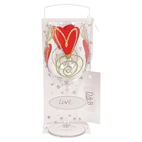 Hand Painted Red Heart Glitter Wine Glass Cover