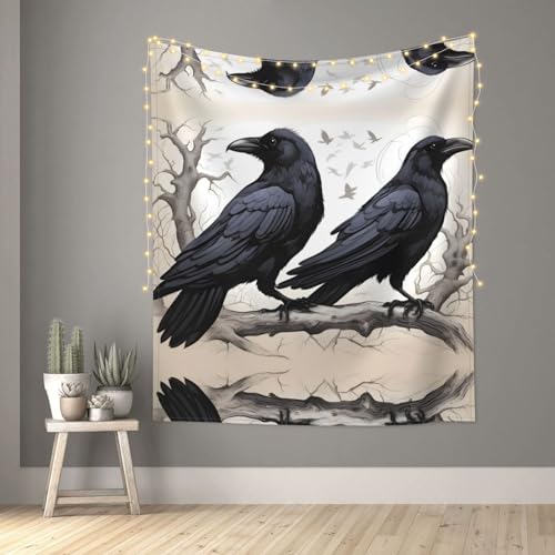 Tapiz de cuervos negros BROLEO de 152 x 129 cm para renovar paredes vacías 6