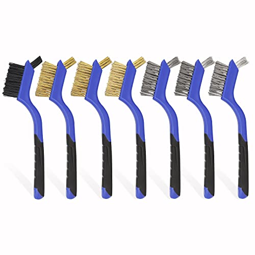 Image of VASTOOLS Wire Brushes Pack of 7. for Cleaning Welding Slag, Rust and Dust. 7 inch Brass, Stainless Steel, Nylon Brushes with Rigid Handle