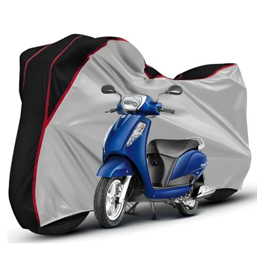 Image of Waterproof Bike Body Cover Compatible with Suzuki Access Dustproof Scratchproof - Motorcycle Cover for Two Wheeler, Outdoor Full Cover with UV, Duty, Rain Protection (Silver Top Black) R1
