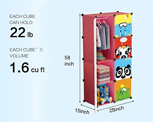 Image of Sunderlook Plastic Wardrobe for Kids Clothes - Collapsible Wardrobe, Easy to Use Anti-Skid & Non-Slip Effective Professional Foldable Plastic Cupboard for Kids, Home (Pink-HY, 8 Door)