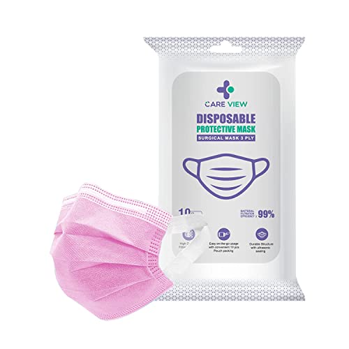 Image of Careview N95 3 Ply Disposable Face Mask Pouch with SOFT FABRIC Earloop, Certified by BFE>99% and PFE > 95%, SITRA, DRDO, ISO and CE (Pack of 50, Pink) (CV2920-SF-Pouch)