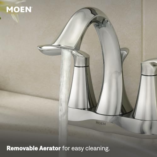Image of Moen Eva Chrome Two-Handle Centerset Bathroom Sink Faucet with Drain Assembly for 3-hole Installation Setups, 6410