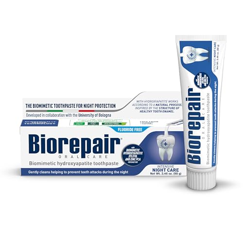 BIOREPAIR Intensive Night Action - Hydroxyapatite Toothpaste with Xylitol & Zinc PCA Fluoride Free Toothpaste - Repairs and Protects Enamel from Night Erosion Oral Care 75 ml Made in Italy