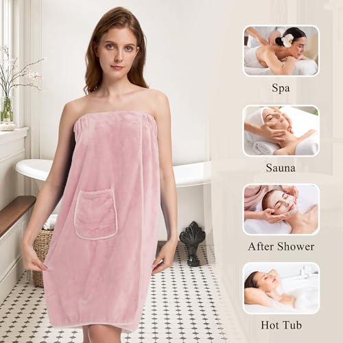 Towel Wrap for Women After Shower, Super Absorbent & Quick Dry Spa Bathrobes Lightweight With Pockets2