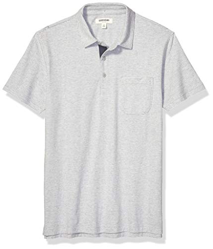 Amazon Brand - Goodthreads Men's Short-Sleeve Sueded Jersey Polo, Heather Grey Feeder Stripe Large