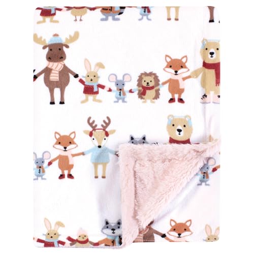 Image of Hudson Baby Infant Girl Plush Blanket with Furry Binding and Back, Girl Winter Woodland Friends, One Size