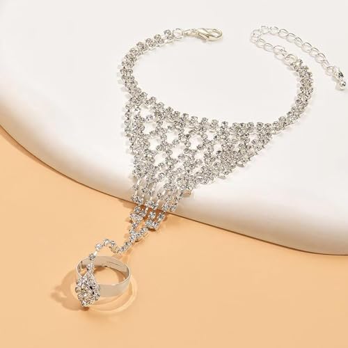 Image of Long tiantian Hand Chain Bracelet Gold Link Finger Ring Slave Bracelet