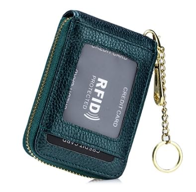 Leather RFID Blocking Card Wallet – Slim Credit Card Case with ID Window and Keychain Holder