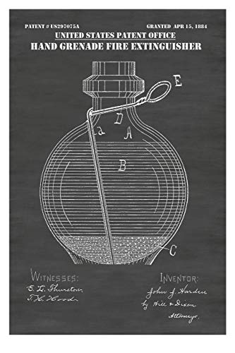Vintage Hand Grenade Fire Extinguisher Poster Patent Print Art Poster: Choose From Multiple Size and Background Color Options