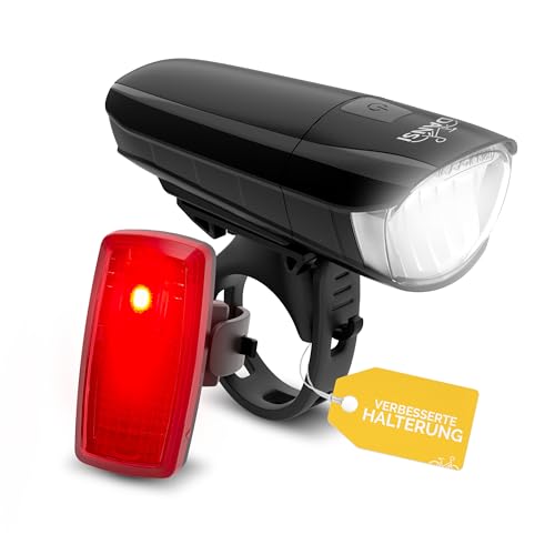 DANSI LED Fahrradlicht Set mit 30/15 Lux - Batteriebetriebene Fahrradbeleuchtung mit bis zu 13h Leuchtdauer - StVZO Zugelassene Fahrradlampe, ohne Werkzeug Montierbar und Spritzwassergeschützt DANSI LED Fahrradlicht Set mit 30/15 Lux - Batteriebetriebene Fahrradbeleuchtung mit bis zu 13h Leuchtdauer - StVZO Zugelassene Fahrradlampe, ohne Werkzeug Montierbar und Spritzwassergeschützt