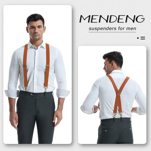 Image of MENDENG Suspenders for Men Heavy Duty Swivel Hooks Retro X-Back Adjustable Brace