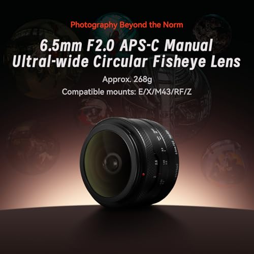 6.5mm F2.0 APS-C Fisheye Objektiv für Sony E, Manueller Fokus 192° Ultraweitwinkel Objektiv Kompatibel mit Sony E Mount Spiegellosen Kameras A5000 A5100 A6000 A6100 A6300 A6400 A6500 – Bild 3
