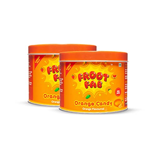 Image of CandyVille Frootfab Orange Candy Tin (680 grams - Pack Of 2) | Narangee Candy | Santra Goli | Fruit Flavoured Candy Tin
