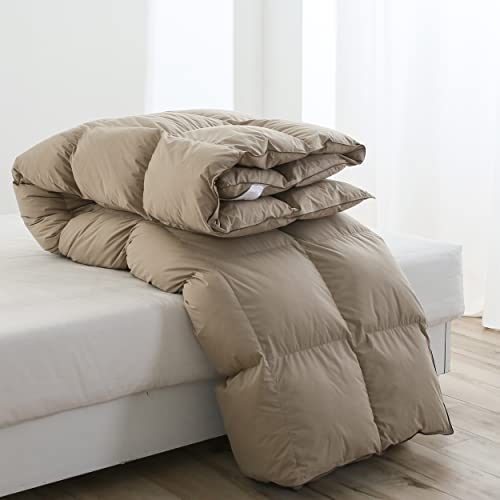 Snowman All-Season 75% Down Comforter Queen Size, Fluffy Duvet Insert With 8 Corner Tabs, Durable Down Proof Cotton Blended Fabric And 3D Baffle Box Construction (Khaki, 90"X90") #TOP3