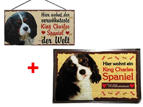 LifeStyle-Kreativ Set Fußmatte + Türschild King Charles Spaniel, Türmatte, Türvorleger, Hunde Cover