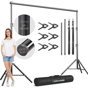 Julius Studio [Enhanced Stability] 10.1 x 7 ft. (W x H) Backdrop Stand, Adjustable Background Stand Support Kit, Telescopic Extendable Crossbars, Shock-Proof Rubbers, Anti-Scratch Shoes, JSAG576