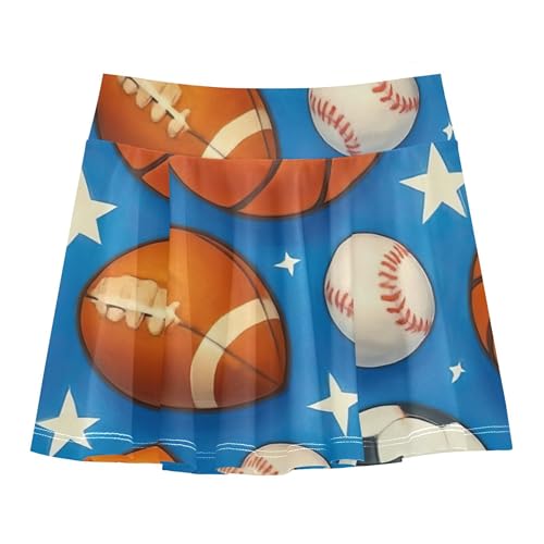Joisal Toddlers Tennis Skirts Cute Footballs Basketballs Blue Athletic Shorts Girls Skorts Cute School Skirt 4t
