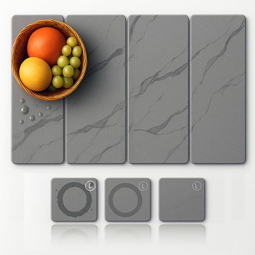 Comparison: Best Stone For Outdoor Kitchen 2 Large Stone Drying Mat for Kitchen Counter24"x16" , Misty Gray,Diatomaceous Earth Quick Dry Foldable Dish Drying Mat, Eco-Friendly Minimalist Design for Modern Homes (Gray, Large)