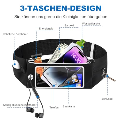 Razobws Laufgürtel Handy, Handytasche Joggen mit Verstellbarem Gummiband Running Belt für Laufen Sport Fitness Laufgurt Joggen für Handy unter iPhone Samsung mit 6,8 Zoll Touchscree