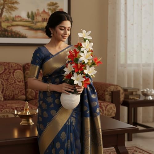 Image of Artificial Flowers with Pot for Home Decor | Artificial Plants Big Size for Living Room Decor | Premium Artificial Flower Vase for Living Room, Bedroom & Hall