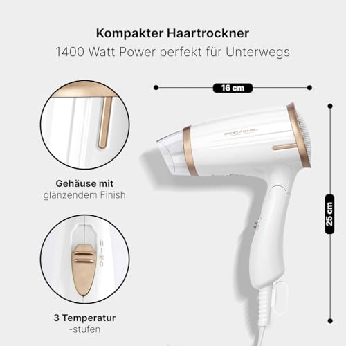 ProfiCare® Haartrockner klappbar | Hair Dryer 1400W | platzsparend mit Klappgriff | kompakter Airstyler | 2 Stufen… – Ansicht 2