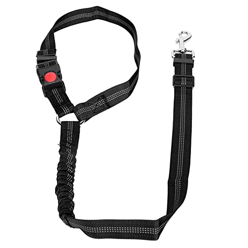 ペット安全カーハーネスタイ - 犬用の格納式リング付き反射弾性犬用リード - 車用旅行ペット安全ストラップ (黒)