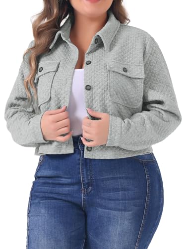 Agnes Orinda Plus Size Casual Jackets for Women Long Sleeve Button Down Lightweight Cropped Shirt Jacket with Pockets2