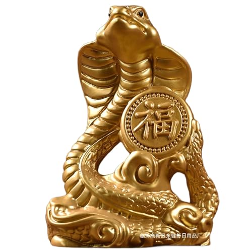 Cemaystic 木製ヘビ彫刻 2025年干支飾り ? 風水インテリア用動物像 玄関リビング装飾 (黄金の木)